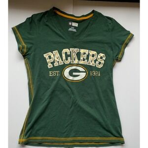 NFL Team‎ Apparel Packers T-Shirt V-Neck Short Sleeve Green Gold Size M